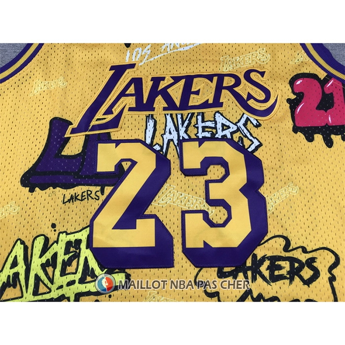 Maillot Los Angeles Lakers LeBron James Slap Sticker Mitchell & Ness 2018-19 Jaune